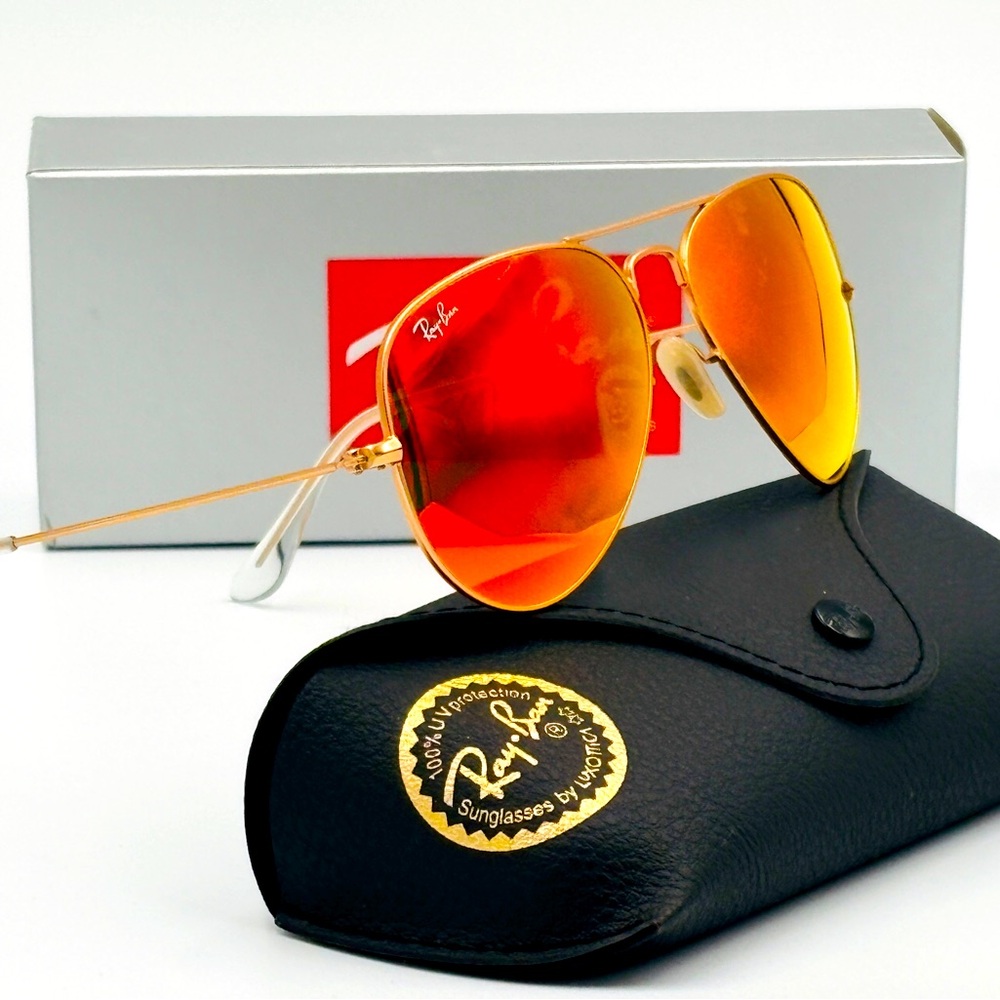 Beautiful Ray-Ban Aviator RB3025 Red Flash Lens Matte Gold 58-135 112/69 - Picture 1 of 17